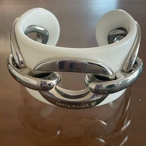Karen Millen White Resin Cuff Bracelet with Silver Hardware